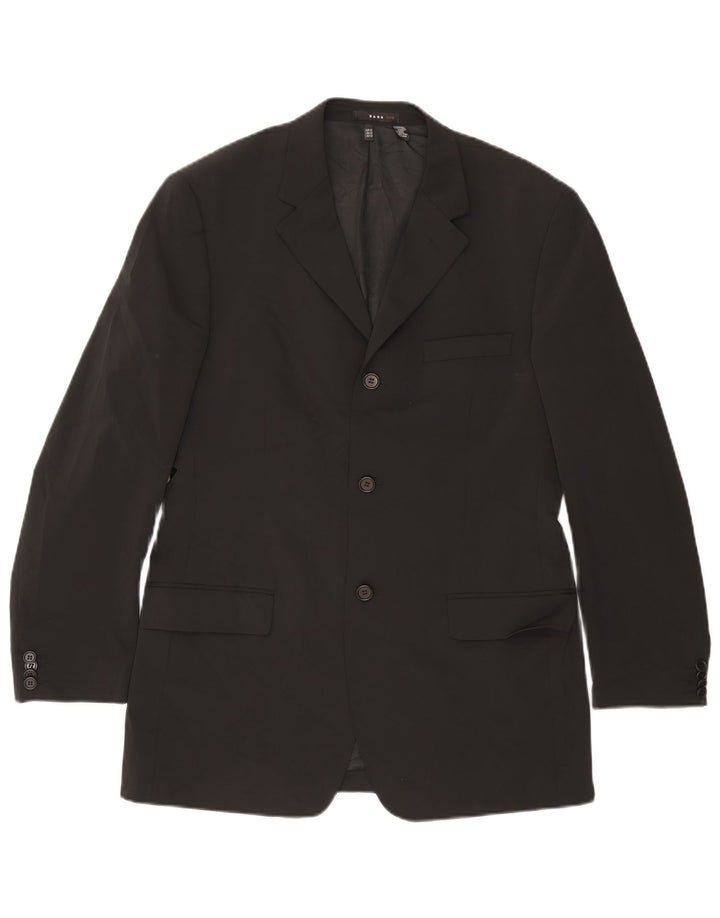 Zara Mens 3 Button Blazer Jacket EU 52 Large Black Polyester