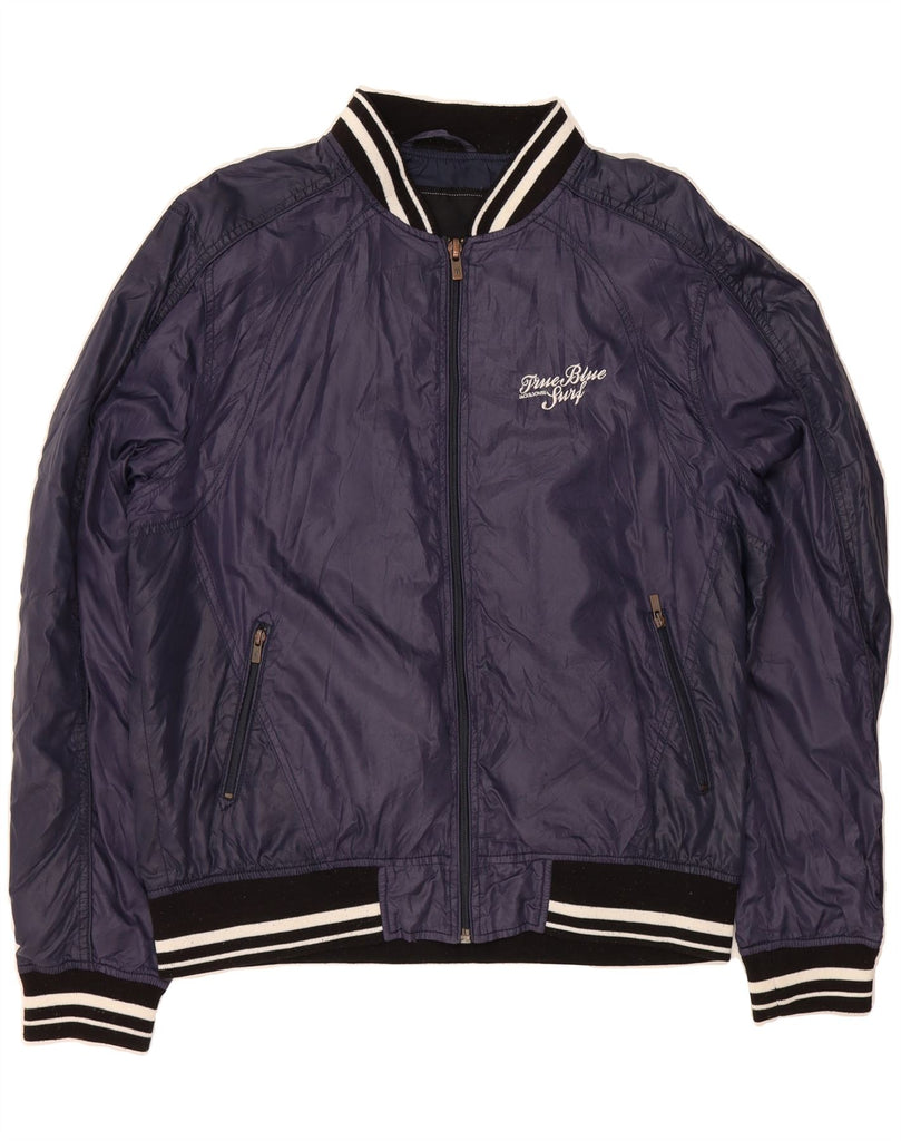 JACK & JONES Mens Graphic Bomber Jacket UK 42 XL Navy Blue Vintage Jack & Jones and Second-Hand Jack & Jones from Messina Hembry 