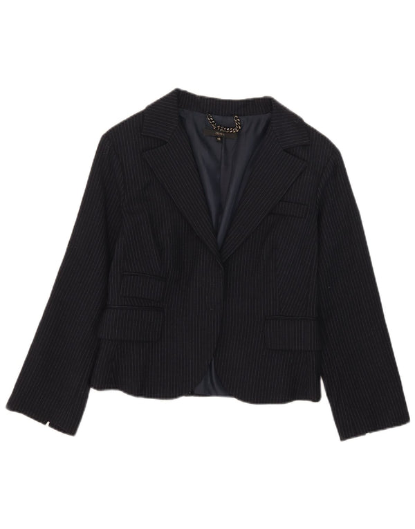 Celyn B Womens Crop Open Blazer Jacket IT 46 Large Navy Blue Pinstripe Wool