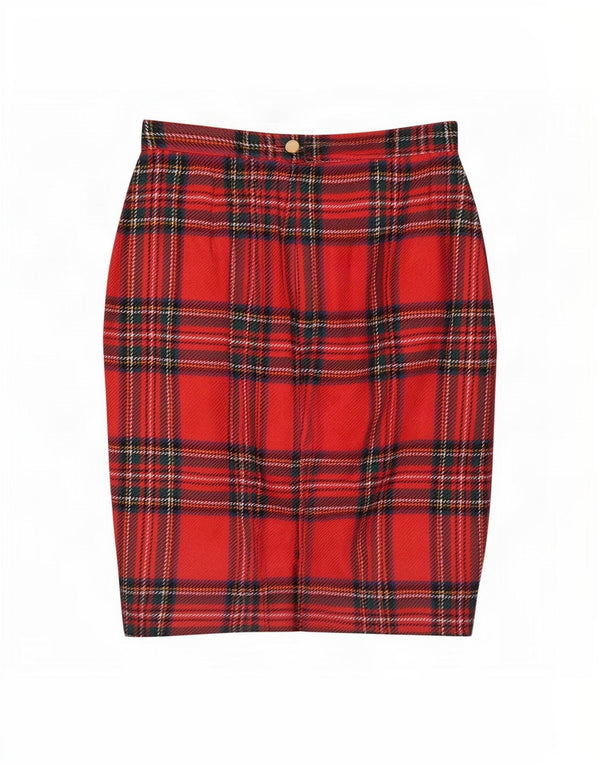 Vintage Womens Pencil Skirt W26 Small Red Plaid