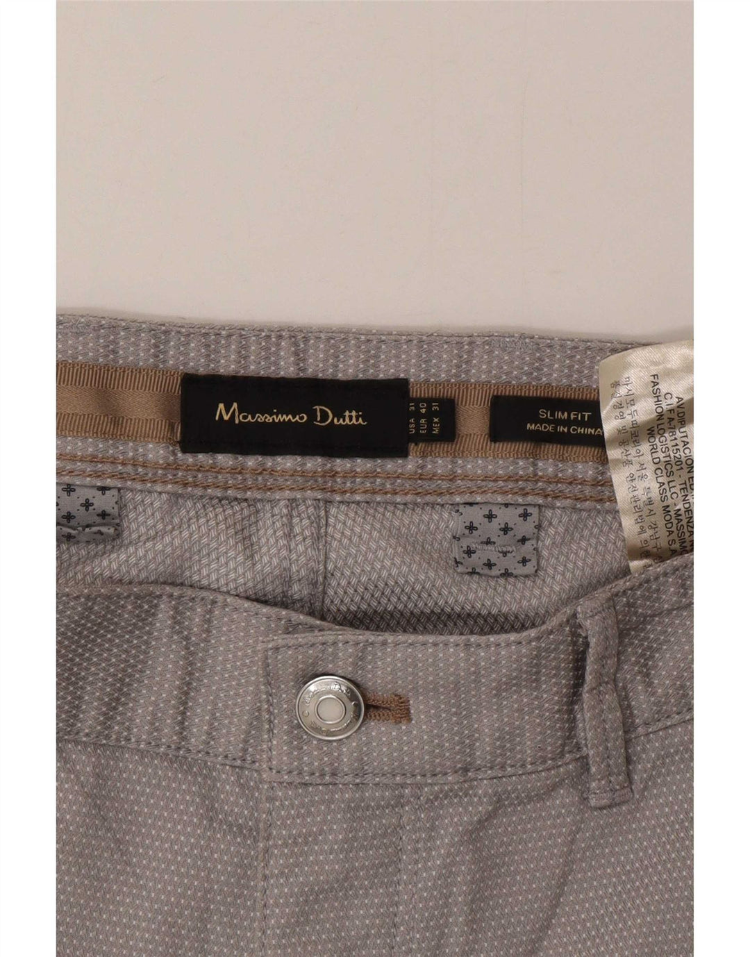 Massimo Dutti Mens Chino Trousers EU 40 Medium W31 L30 Grey Spotted