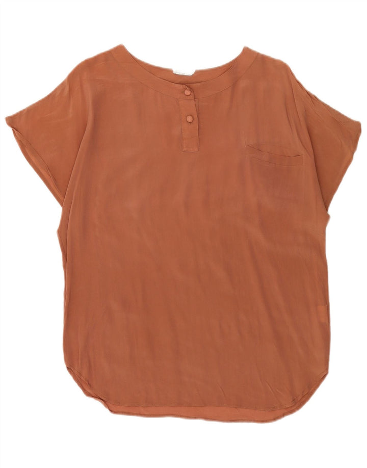Vintage Womens Blouse Top UK 16 Large Brown Silk