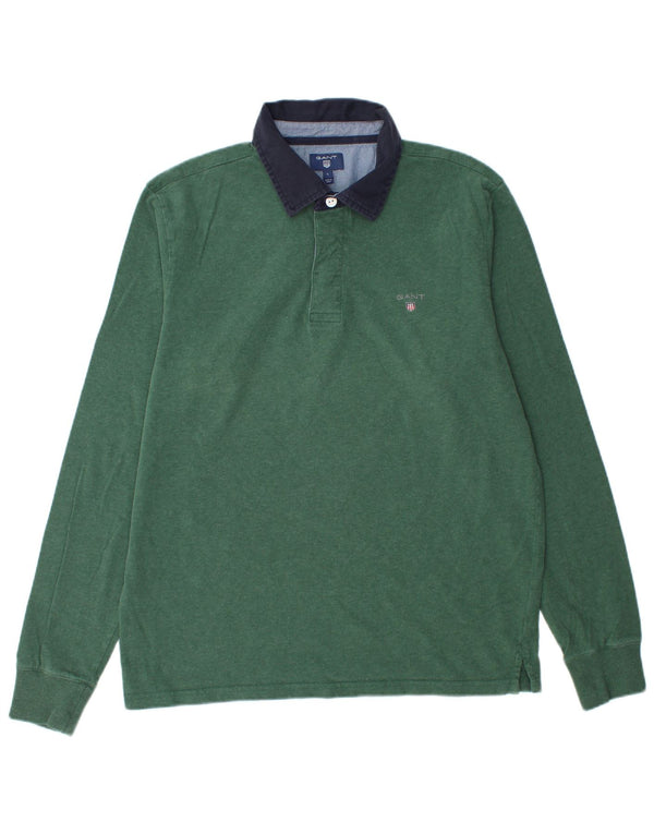 GANT Mens Long Sleeve Rugby Polo Shirt Large Green Cotton