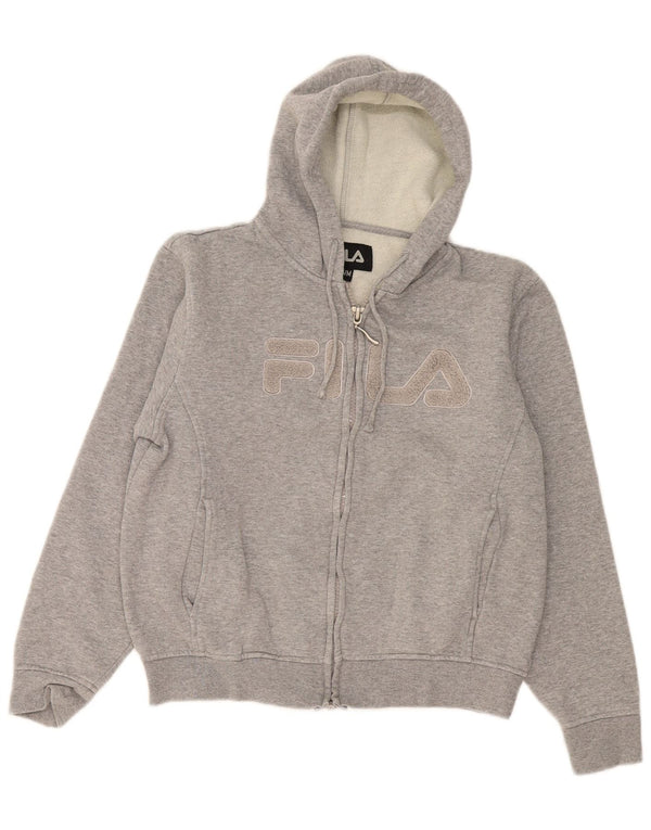 Fila Womens Graphic Oversized Zip Hoodie Sweater UK 10 Small Grey Cotton
