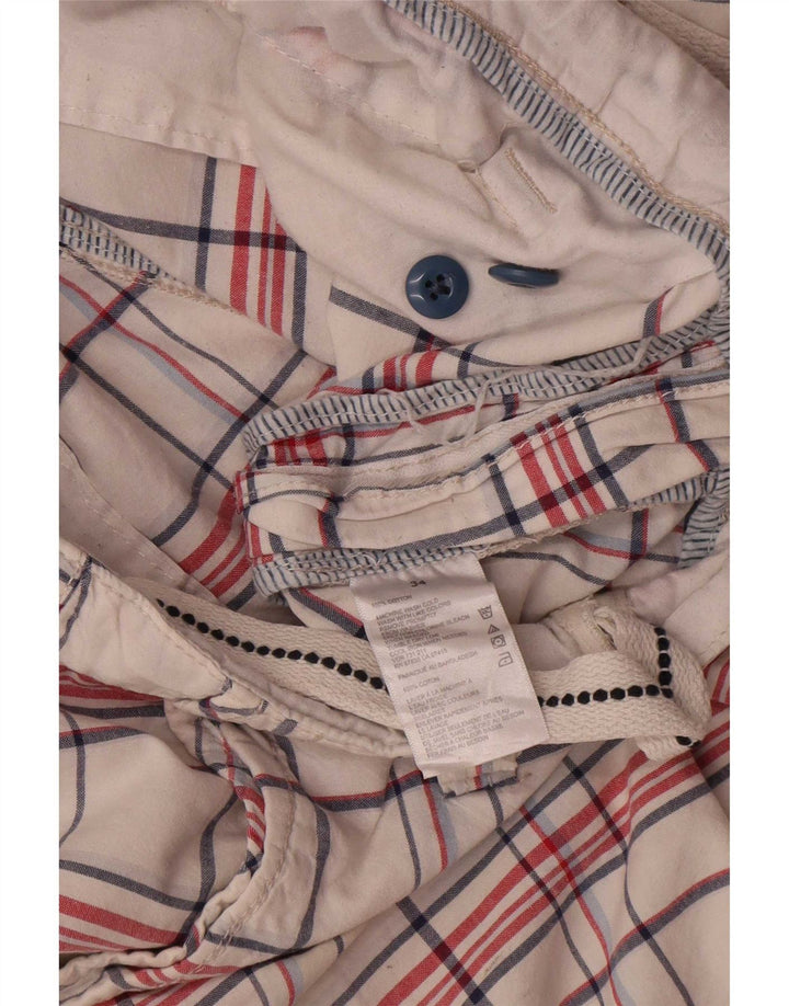 Nautica Mens Cargo Shorts W34 Large White Check Cotton