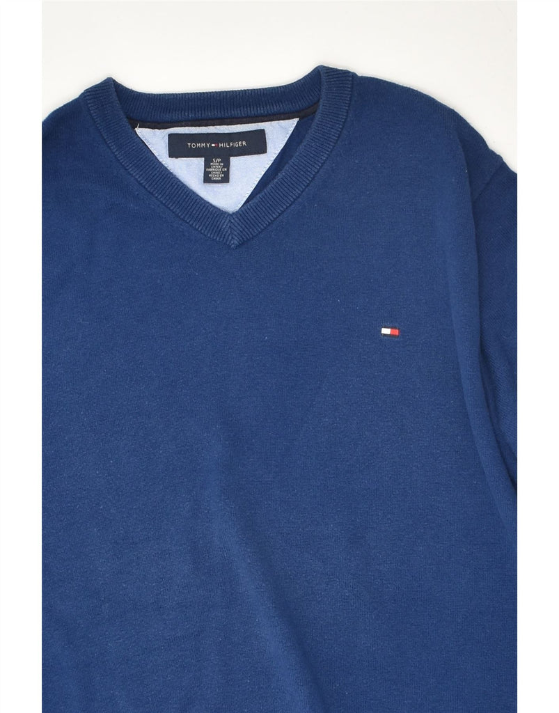 TOMMY HILFIGER Mens V-Neck Jumper Sweater Small Navy Blue Cotton | Vintage Tommy Hilfiger | Thrift | Second-Hand Tommy Hilfiger | Used Clothing | Messina Hembry 