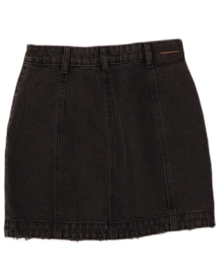 PULL & BEAR Womens Distressed Denim Skirt Small W26  Black Cotton