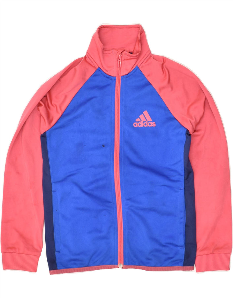 ADIDAS Girls Tracksuit Top Jacket 9-10 Years Blue Colourblock Polyester | Vintage Adidas | Thrift | Second-Hand Adidas | Used Clothing | Messina Hembry 