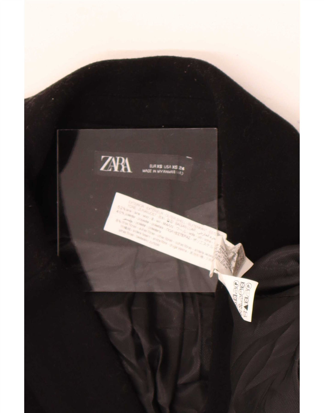 Zara Womens Double Breasted Coat UK 6 XS Black Wool