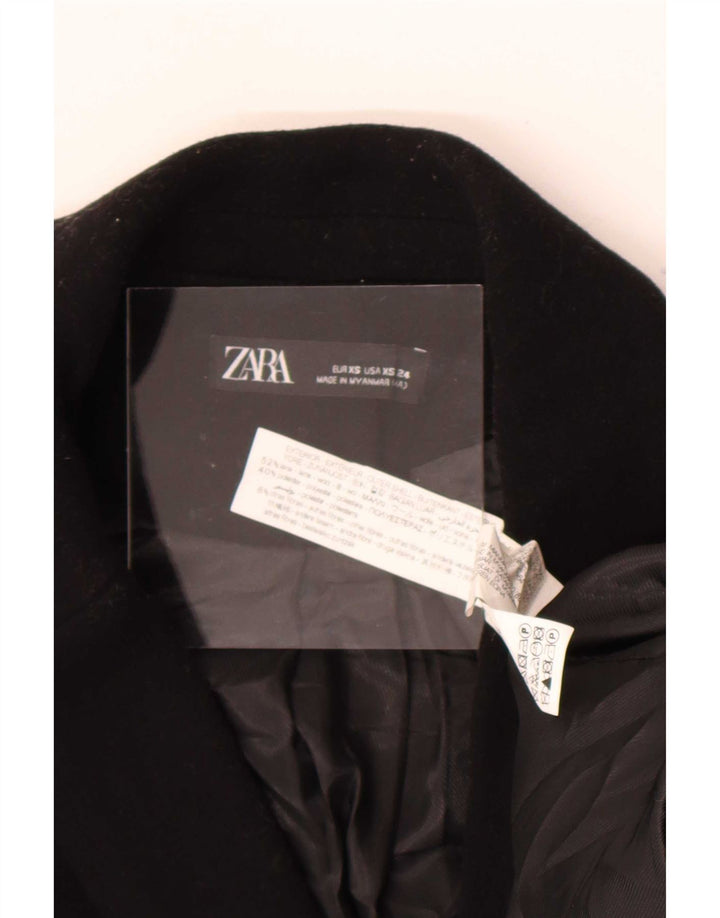 Zara Womens Double Breasted Coat UK 6 XS Black Wool
