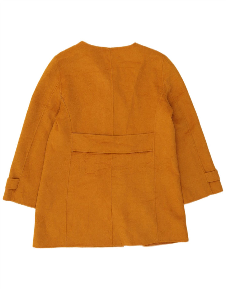 Zara Womens Short Double Breasted Coat UK 14 Large Yellow Polyester