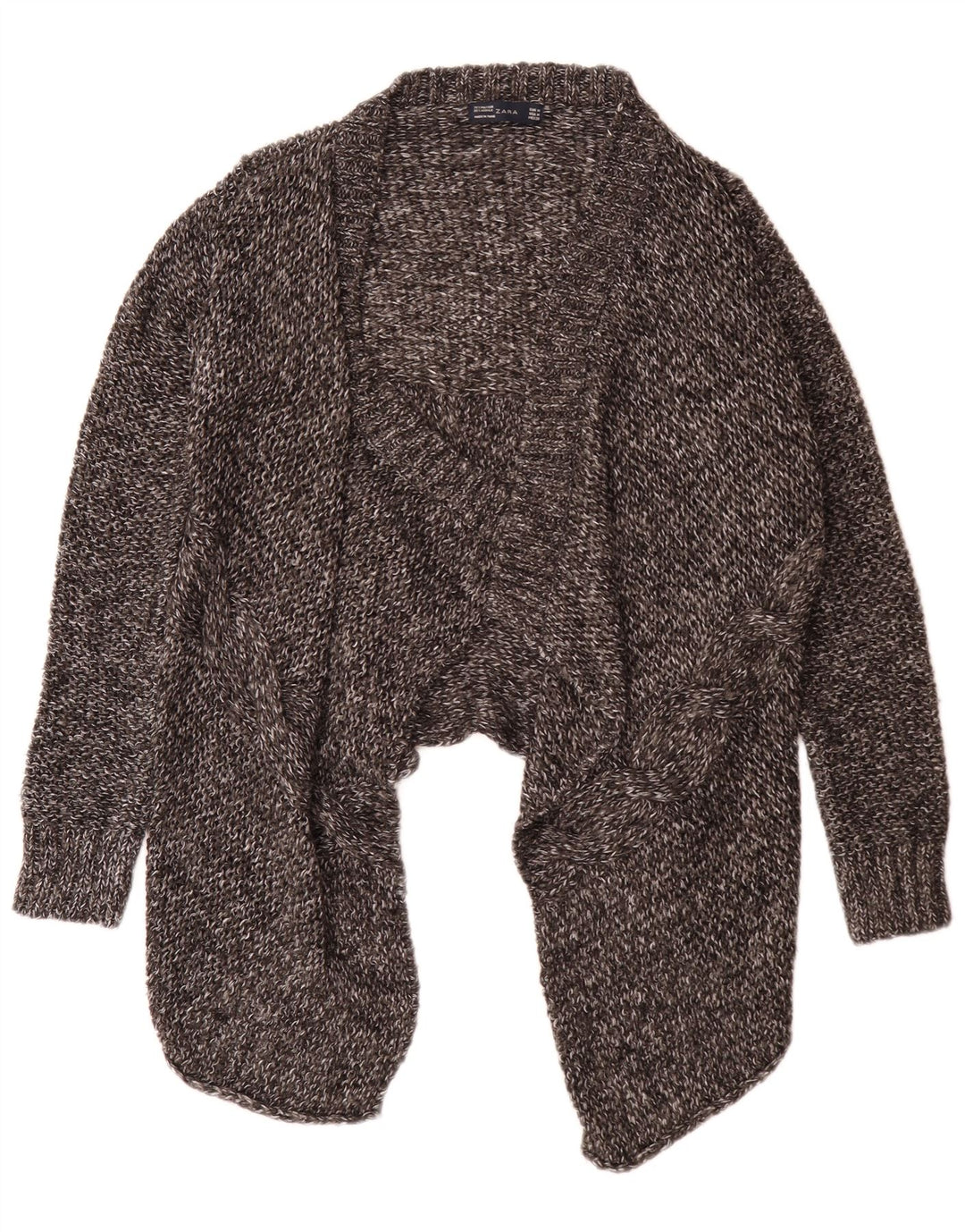 Zara Womens Asymmetric Open Cardigan Sweater UK 12 Medium Grey Flecked