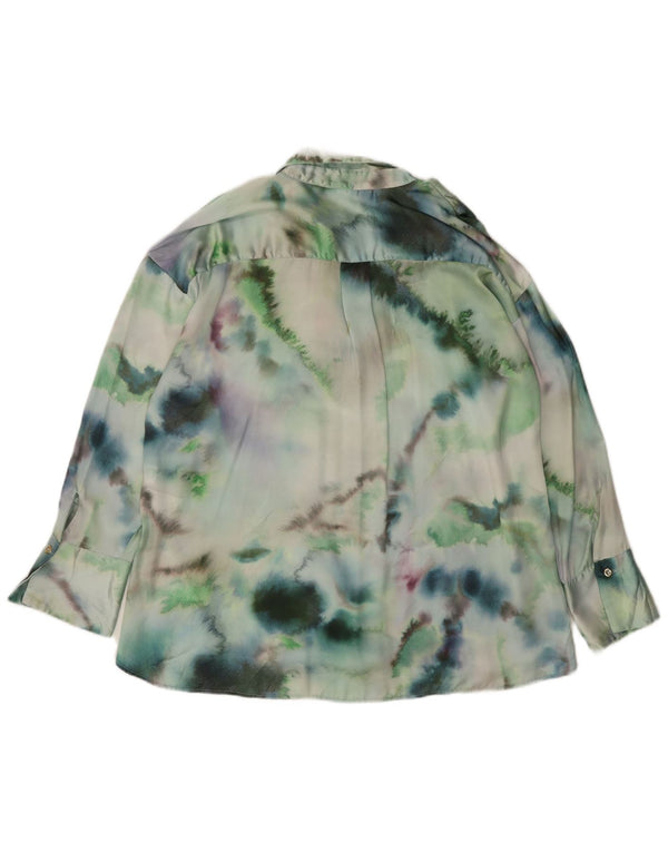 Zara Womens Oversized Shirt Blouse UK 14 Medium Green Tie Dye Polyester