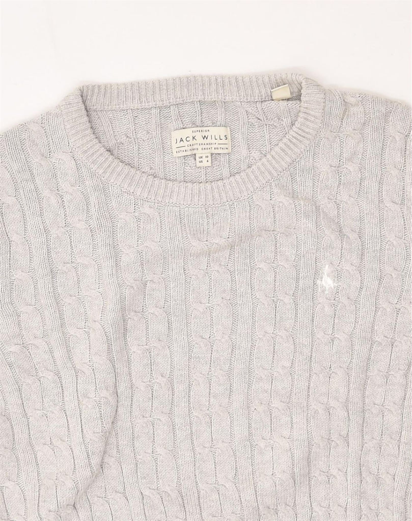 JACK WILLS Womens Superior Crop Crew Neck Jumper Sweater UK 10 Small Grey | Vintage Jack Wills | Thrift | Second-Hand Jack Wills | Used Clothing | Messina Hembry 