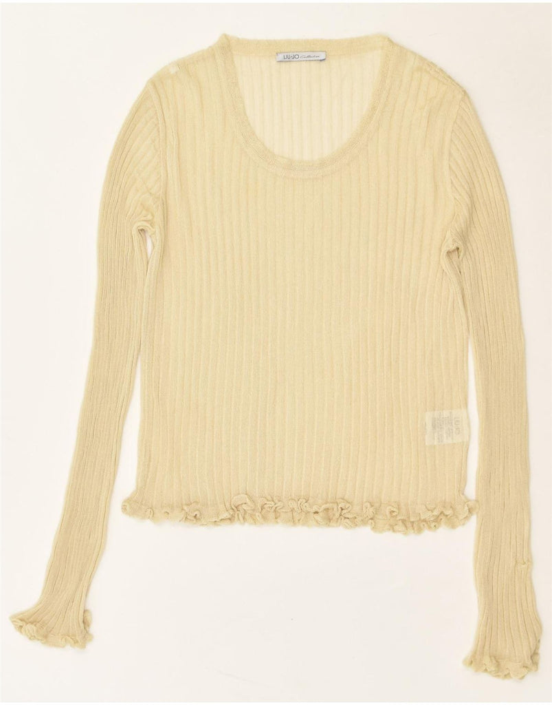 LIU JO Womens Crew Neck Jumper Sweater UK 14 Large Beige Acetate | Vintage Liu Jo | Thrift | Second-Hand Liu Jo | Used Clothing | Messina Hembry 