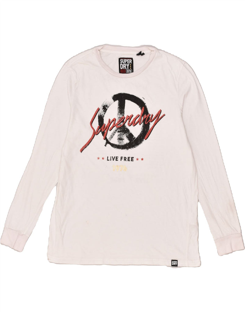 SUPERDRY Womens Graphic Top Long Sleeve UK 10 Small White Cotton | Vintage Superdry | Thrift | Second-Hand Superdry | Used Clothing | Messina Hembry 