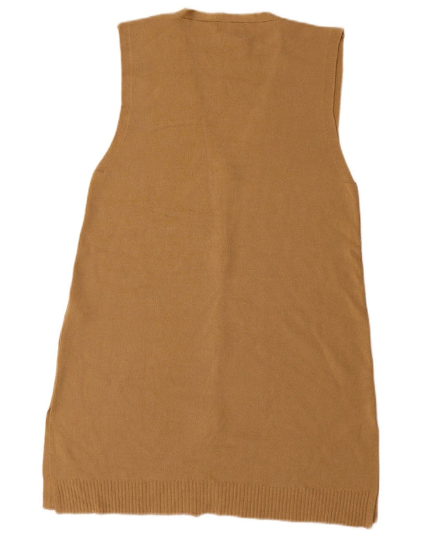 Massimo Dutti Womens Longline Sleeveless Cardigan Sweater UK 10 Small Beige