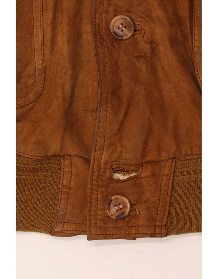 Vintage Mens Suede Bomber Jacket UK 36 Small Brown Leather