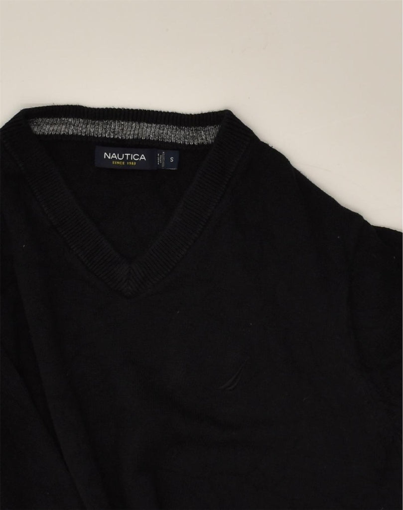 NAUTICA Mens V-Neck Jumper Sweater Small Black Cotton | Vintage Nautica | Thrift | Second-Hand Nautica | Used Clothing | Messina Hembry 