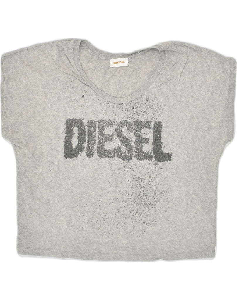 DIESEL Womens Crop Graphic T-Shirt Top UK 14 Large Grey Cotton | Vintage Diesel | Thrift | Second-Hand Diesel | Used Clothing | Messina Hembry 