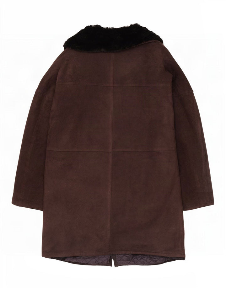 Vintage Womens Open Shearling Jacket UK 12 Medium Brown