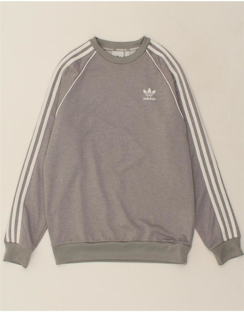 ADIDAS Mens Graphic Sweatshirt Jumper Small Grey Cotton Vintage Adidas and Second-Hand Adidas from Messina Hembry 