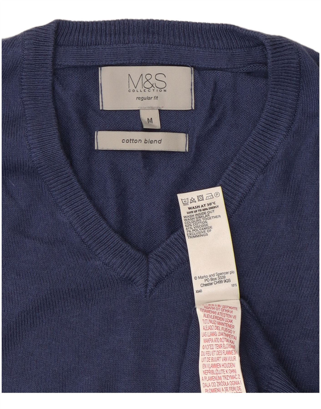 Marks & Spencer Mens Regular Fit V-Neck Jumper Sweater Medium Navy Blue