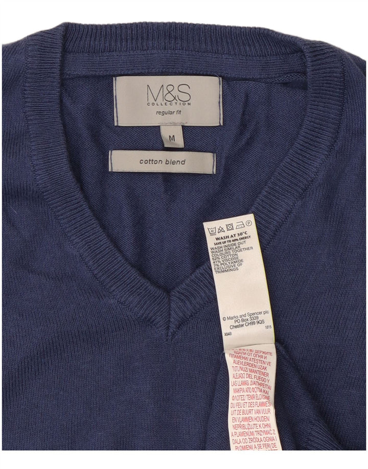 Marks & Spencer Mens Regular Fit V-Neck Jumper Sweater Medium Navy Blue