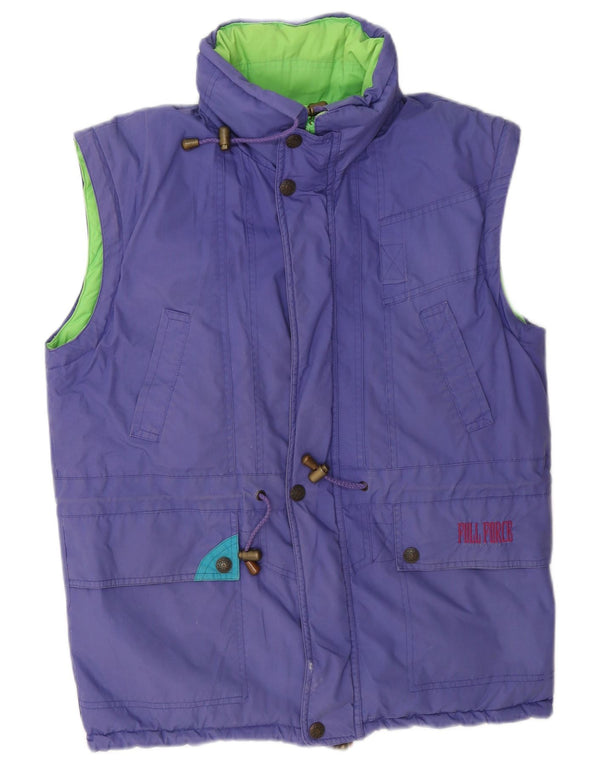 Vintage Mens Hooded Reversible Padded Gilet UK 40 Large Purple Colourblock
