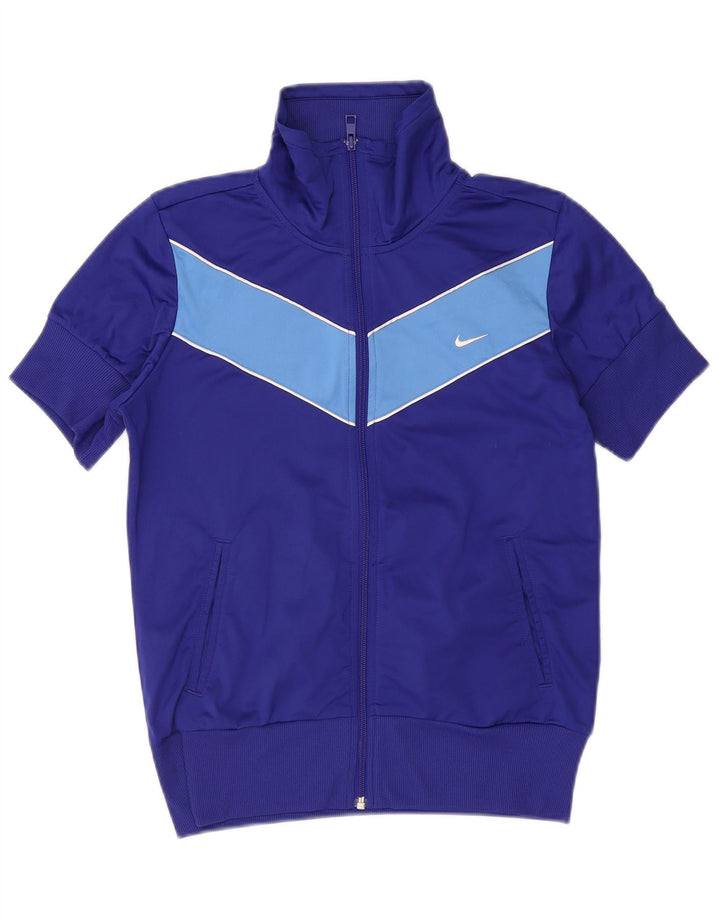 Nike Womens Tracksuit Top Jacket UK 14 Medium Navy Blue Colourblock