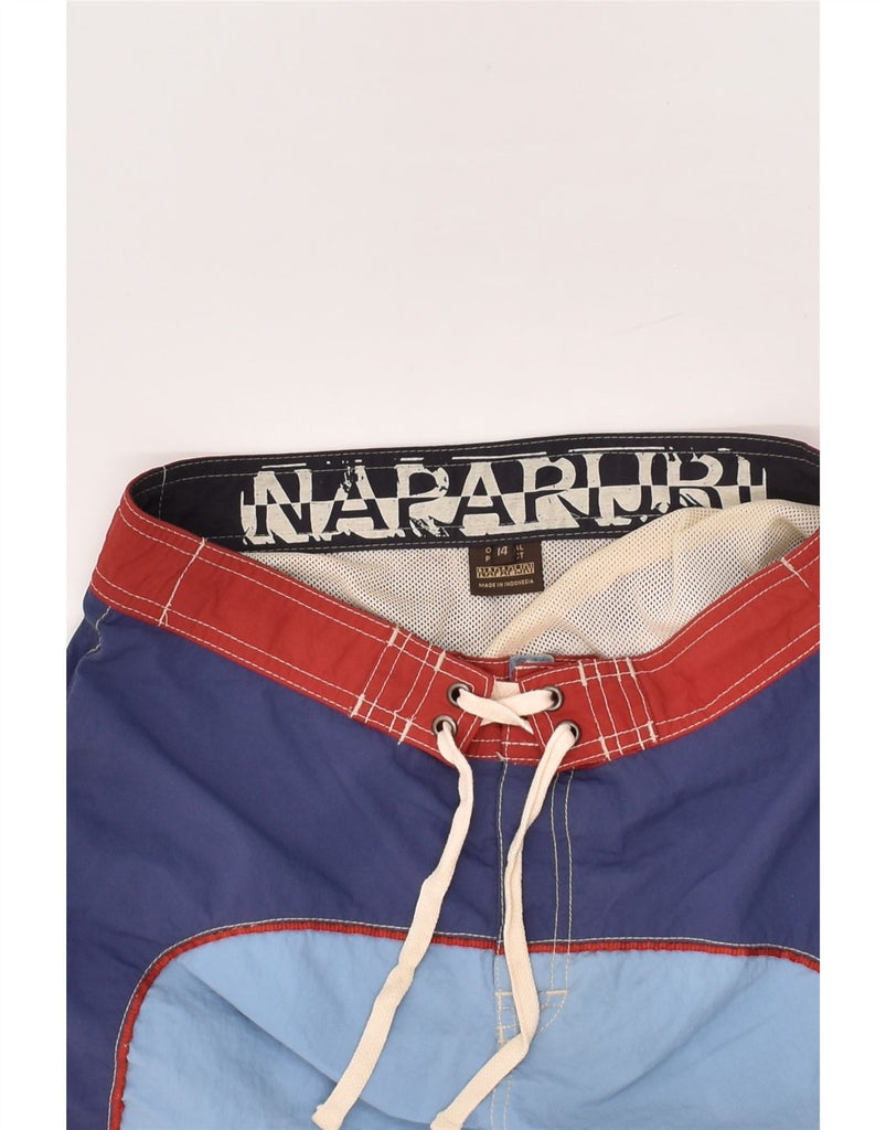 NAPAPIJRI Boys Graphic Swimming Shorts 13-14 Years Blue Patchwork | Vintage Napapijri | Thrift | Second-Hand Napapijri | Used Clothing | Messina Hembry 