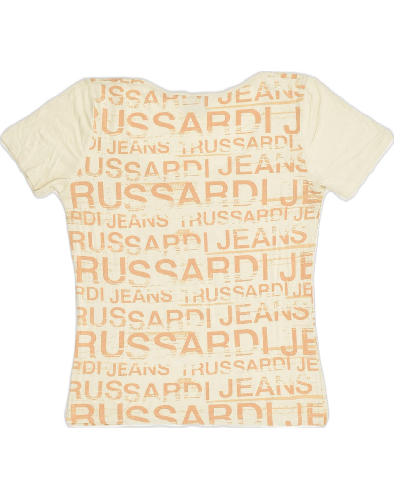 TRUSSARDI Womens Graphic T-Shirt Top UK 14 Medium Beige | Vintage Trussardi | Thrift | Second-Hand Trussardi | Used Clothing | Messina Hembry 