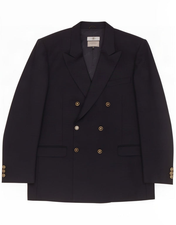 Pierre Cardin Mens Double Breasted Blazer Jacket IT 56 3XL Navy Blue Wool