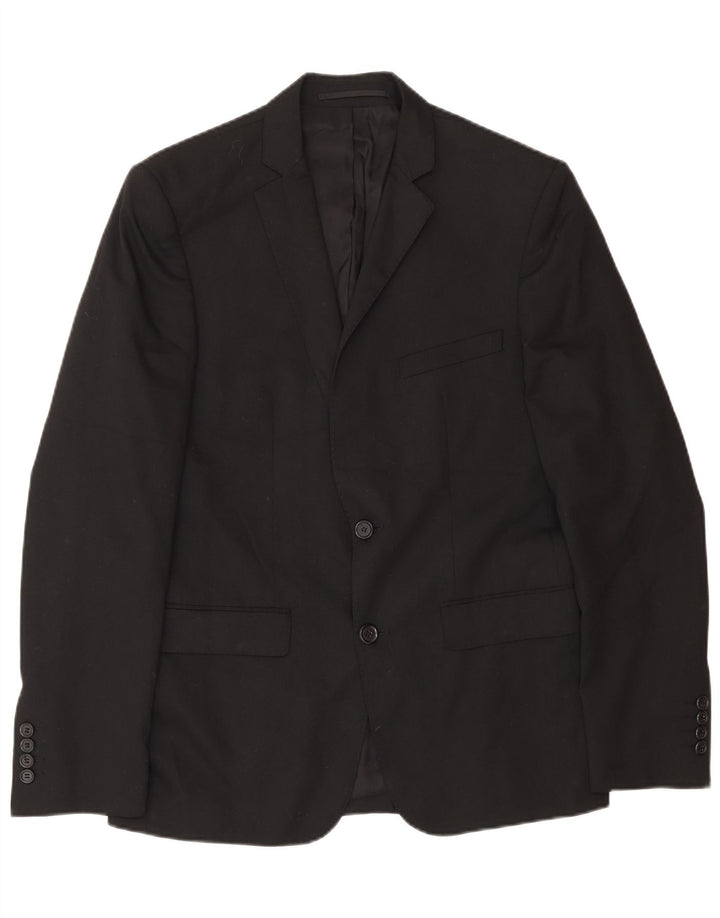 Zara Mens 2 Button Blazer Jacket EU 46 Small Black Polyester