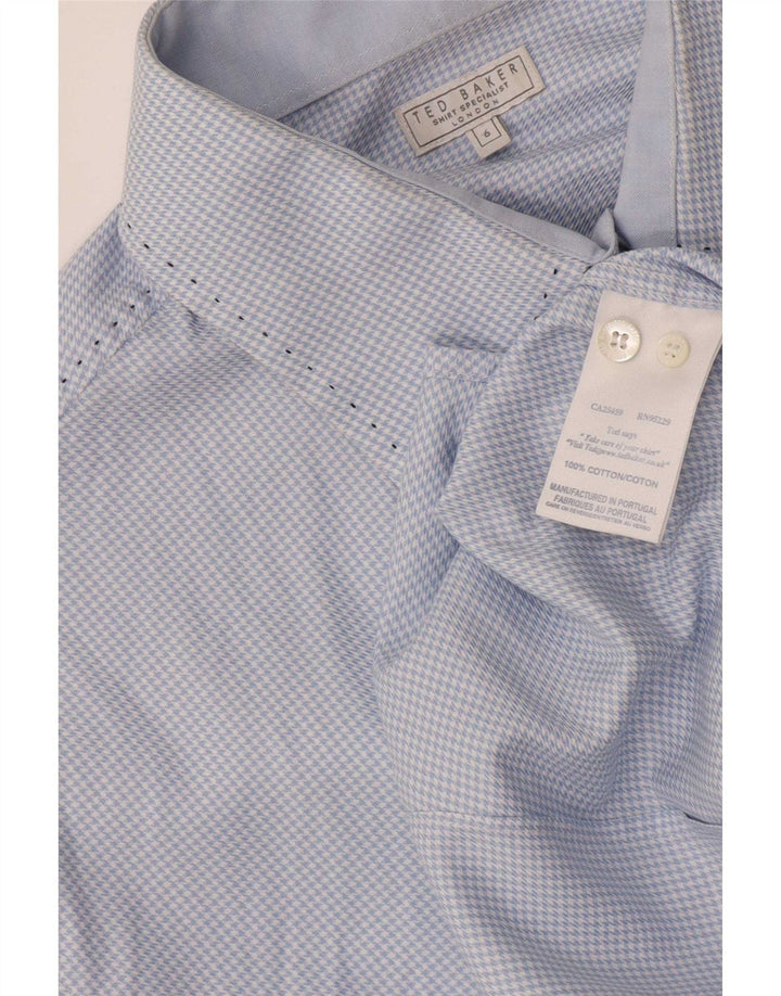 Ted Baker Mens Shirt Size 6 2XL Blue Houndstooth Cotton