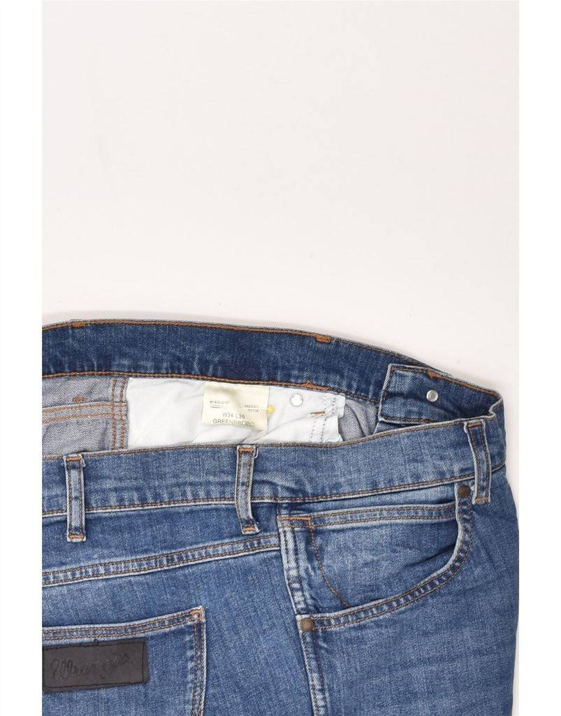 WRANGLER Mens Slim Jeans W34 L36 Blue Cotton | Vintage Wrangler | Thrift | Second-Hand Wrangler | Used Clothing | Messina Hembry 