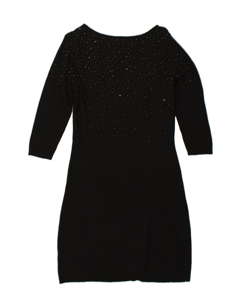 MONSOON Womens 3/4 Sleeve Jumper Dress UK 10 Small Black Spotted Viscose Vintage Monsoon and Second-Hand Monsoon from Messina Hembry 