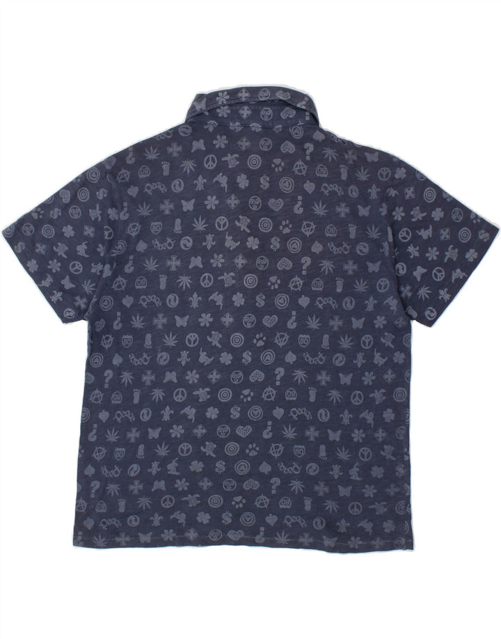 WAMPUM Mens Abstract Pattern Polo Shirt Medium Navy Blue Vintage Wampum and Second-Hand Wampum from Messina Hembry 