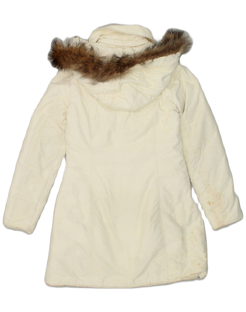 WOOLRICH Womens Hooded Parka Jacket UK 12 Medium Off White Polyester | Vintage Woolrich | Thrift | Second-Hand Woolrich | Used Clothing | Messina Hembry 