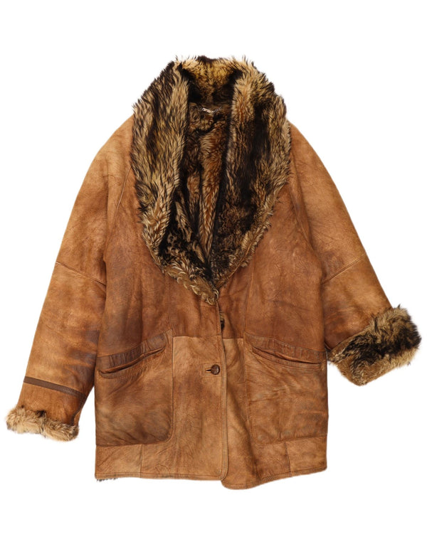 Mabrun Womens Oversized Shearling Coat IT 44 Medium Brown Shearling