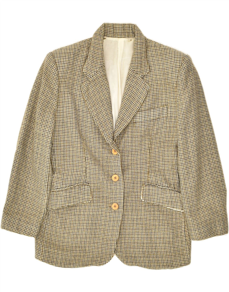 VINTAGE Womens 3 Button Blazer Jacket IT 44 Medium Beige Houndstooth | Vintage Vintage | Thrift | Second-Hand Vintage | Used Clothing | Messina Hembry 