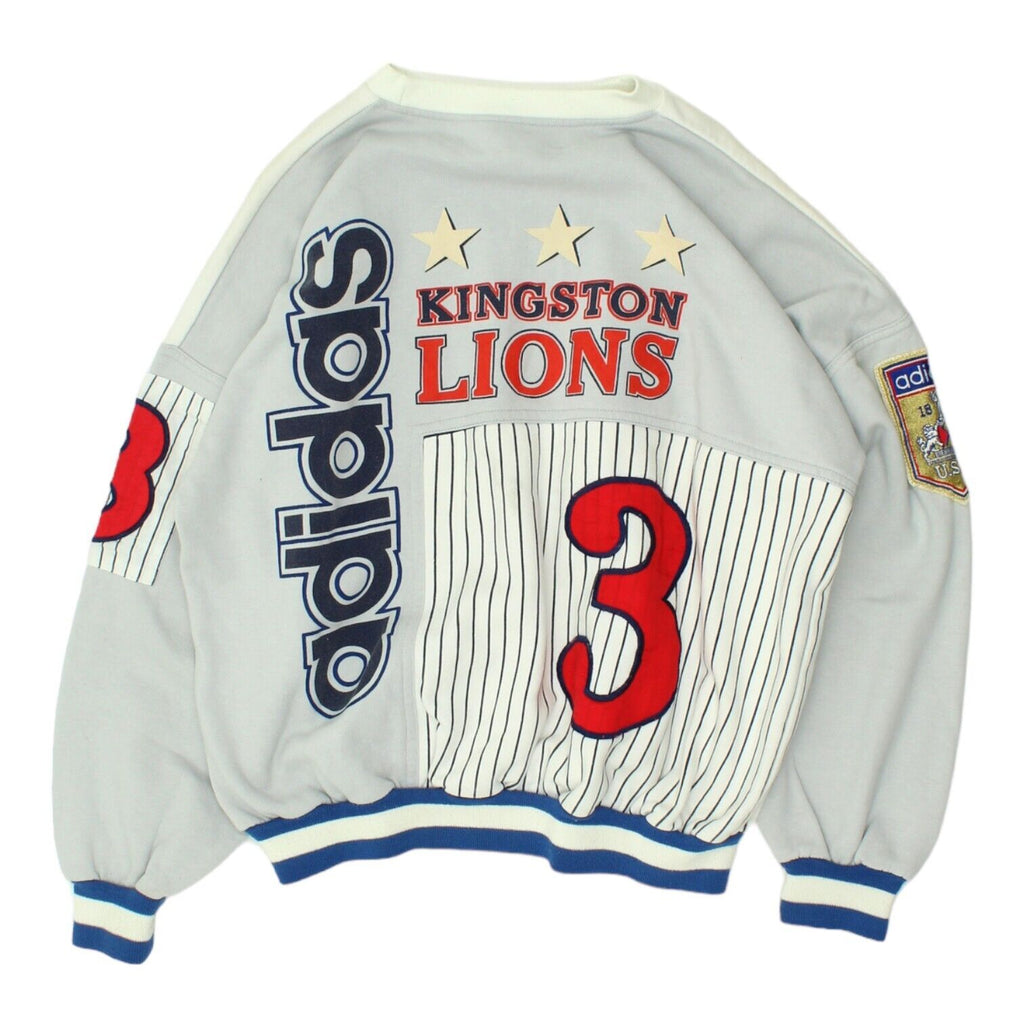 Kingston Lions Mens White Adidas Sweatshirt | Vintage 80s Baseball Sportswear | Vintage Messina Hembry | Thrift | Second-Hand Messina Hembry | Used Clothing | Messina Hembry 
