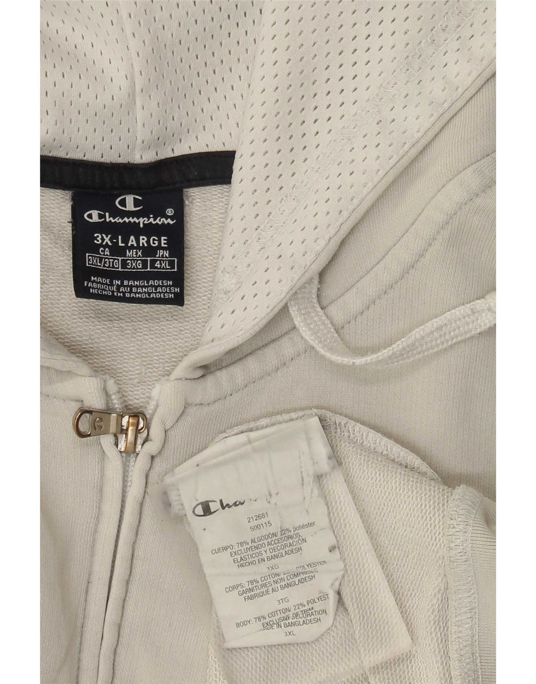 Champion Mens Zip Hoodie Sweater 3XL Grey Cotton