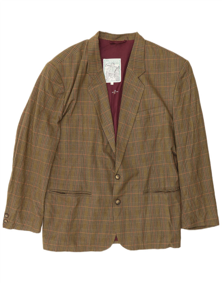Vintage Mens 2 Button Blazer Jacket UK 40 Large Khaki Houndstooth