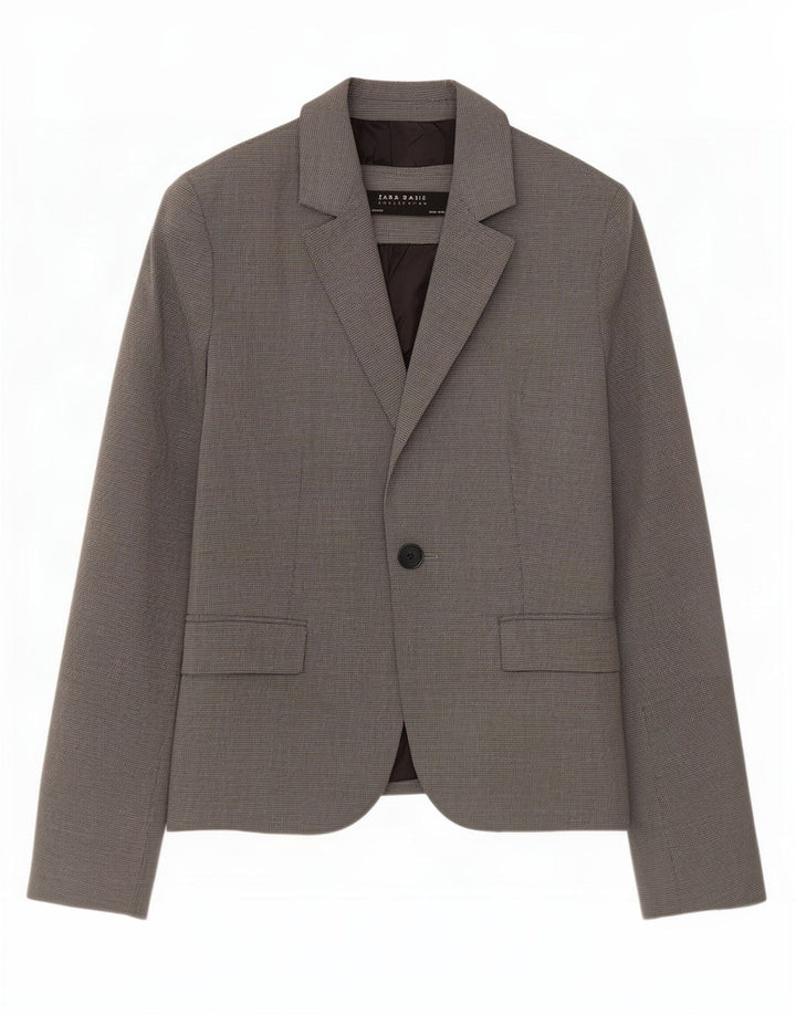 Zara Womens 1 Button Blazer Jacket EU 34 2XS Grey Houndstooth Polyester