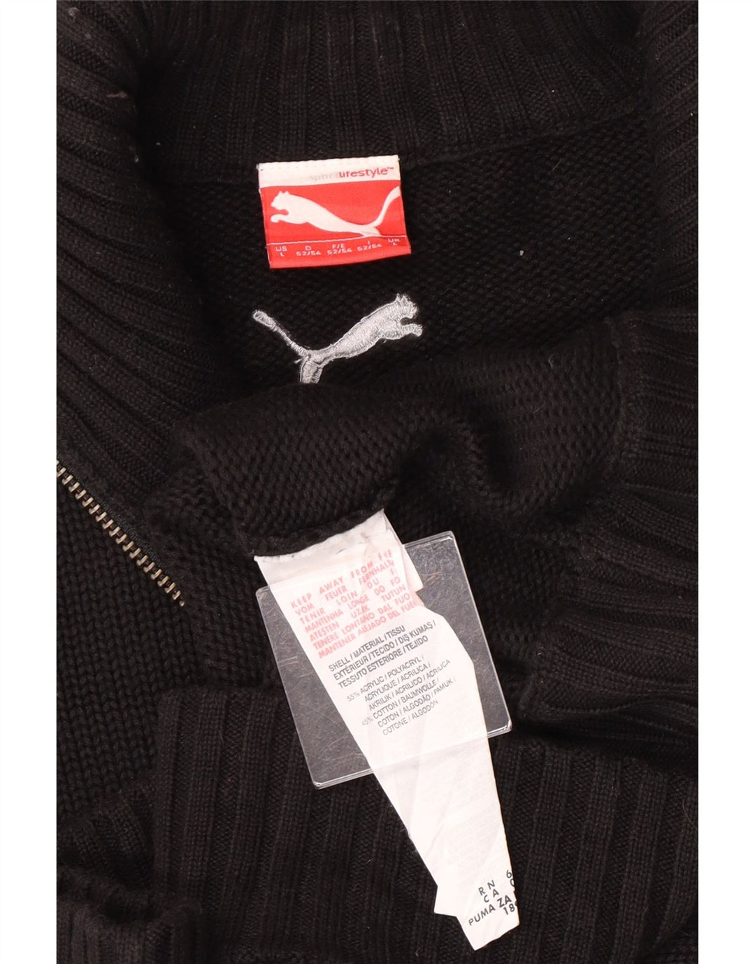 Puma Mens Cardigan Sweater Large Black Acrylic