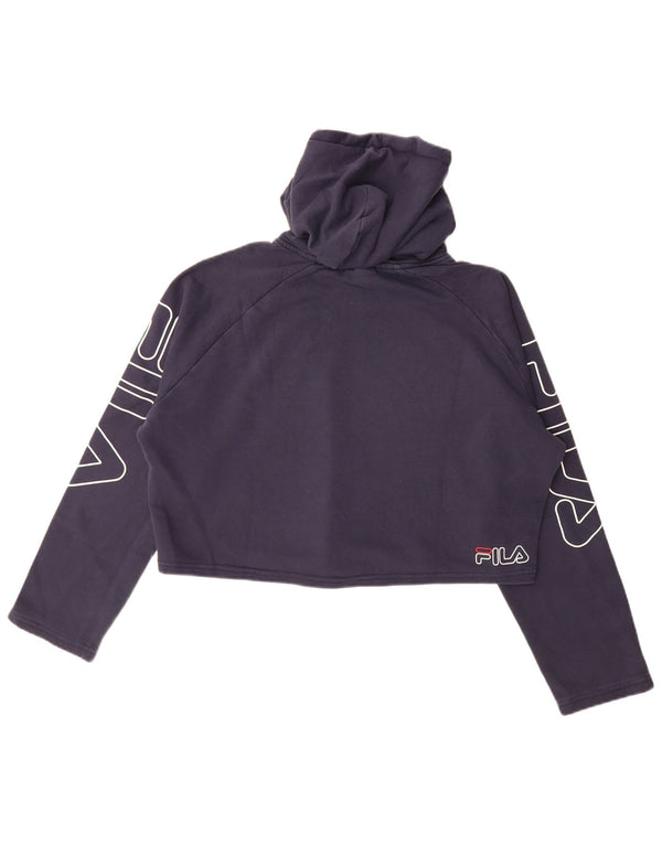 Fila Womens Oversized Crop Graphic Hoodie Jumper UK 10 Small Navy Blue