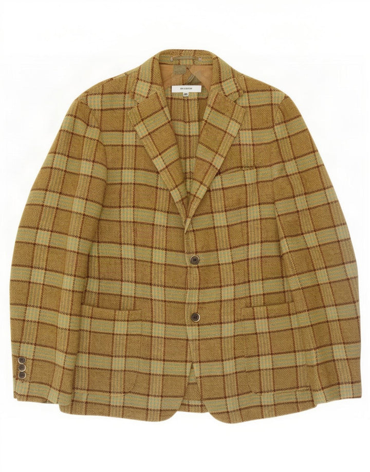 Brooksfield Mens 2 Button Blazer Jacket IT 50 Large Khaki Check