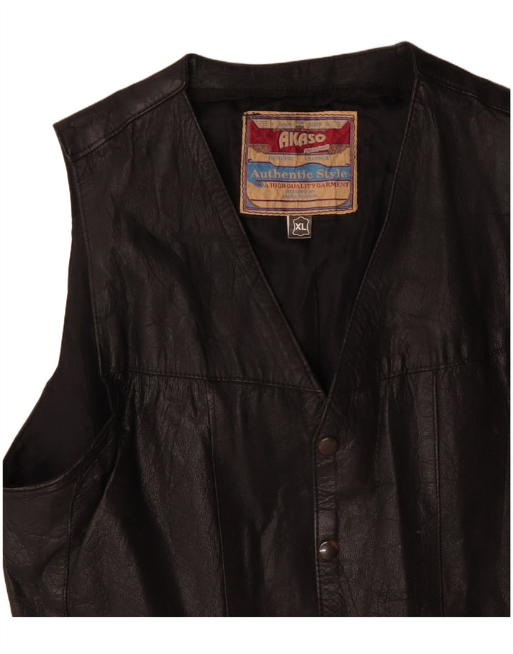 Akaso Mens Leather Waistcoat XL Black Leather