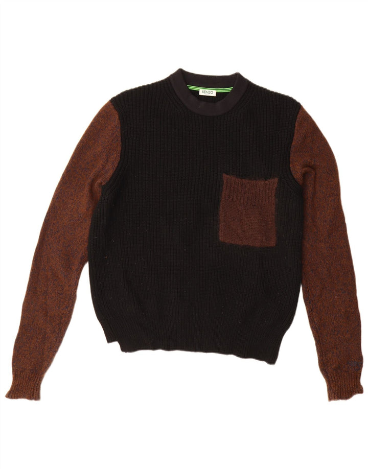 Kenzo Mens Crew Neck Jumper Sweater Medium Black Colourblock Wool